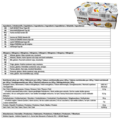 FARINA CAPUTO Mehl "Cuoco" Chef 10 x 1kg für lange Gärung Weichweizenmehl Typ "00"