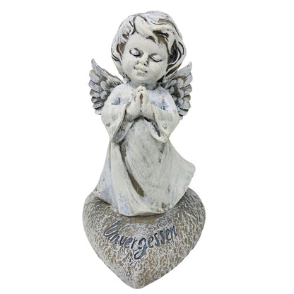 FeineHeimat Trauerengel "Unvergessen" - Antikcreme aus Kunstharz mit Betenden Händen, Zarte Gedenkstätte