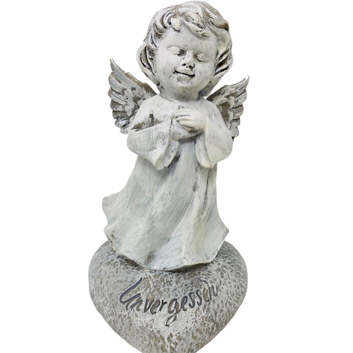 FeineHeimat Trauerengel "Unvergessen" - Antikcreme aus Kunstharz, Hände gefaltet, Zarte Gedenkstätte