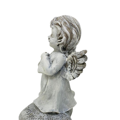 FeineHeimat Trauerengel "Unvergessen" - Antikcreme aus Kunstharz, Hände gefaltet, Zarte Gedenkstätte