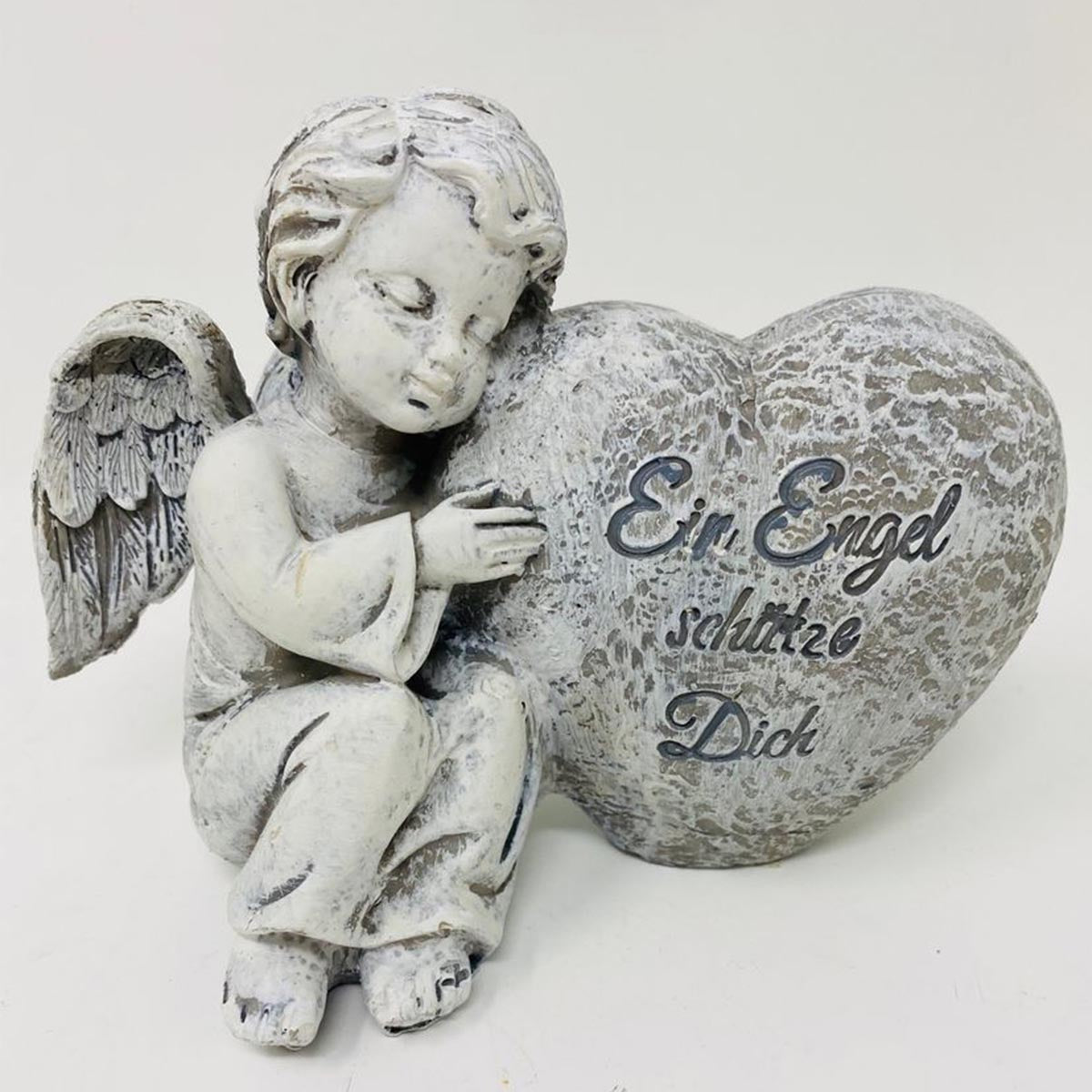 FeineHeimat Trauerengel "Ein Engel schütze Dich" - Antikcreme aus Kunstharz, Tröstliche Gartendekoration
