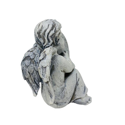 FeineHeimat Trauerengel "Ein Engel schütze Dich" - Antikcreme aus Kunstharz, Tröstliche Gartendekoration