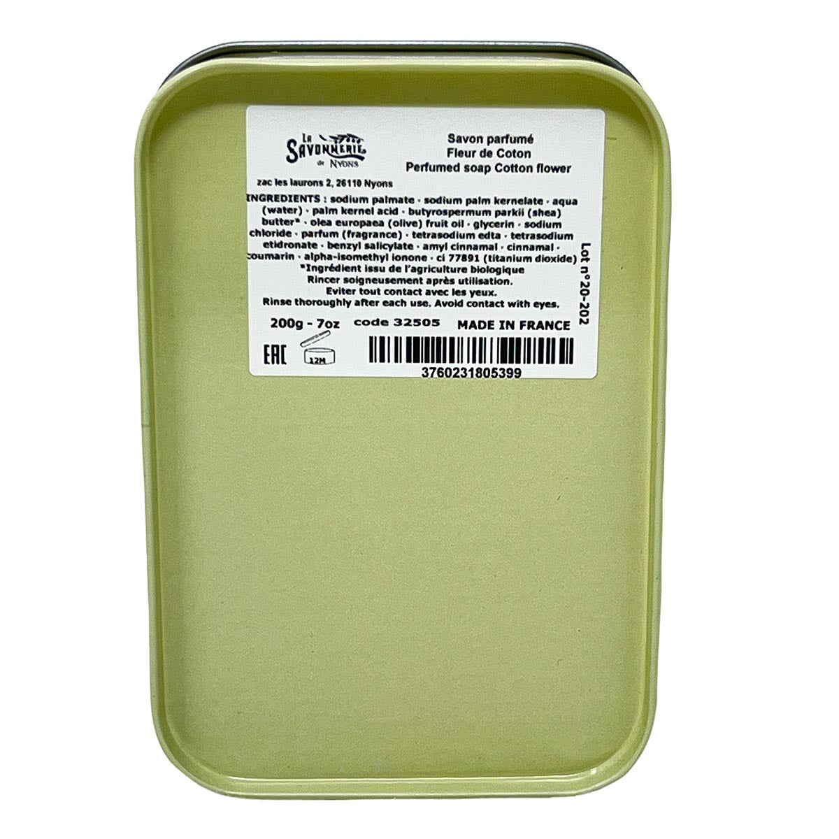 La Savonnerie De Nyons Seife in der Metalldose Le Tramway Baumwollblüte