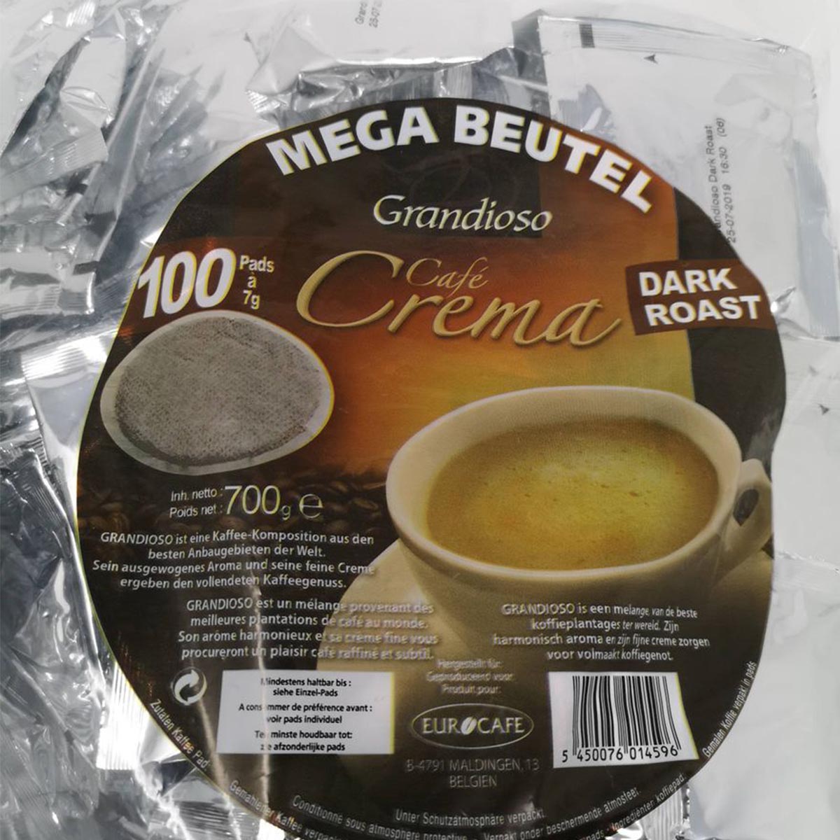 100 Kaffeepads Megapack Grandioso Café Crema Dark Roast aromaversiegelt