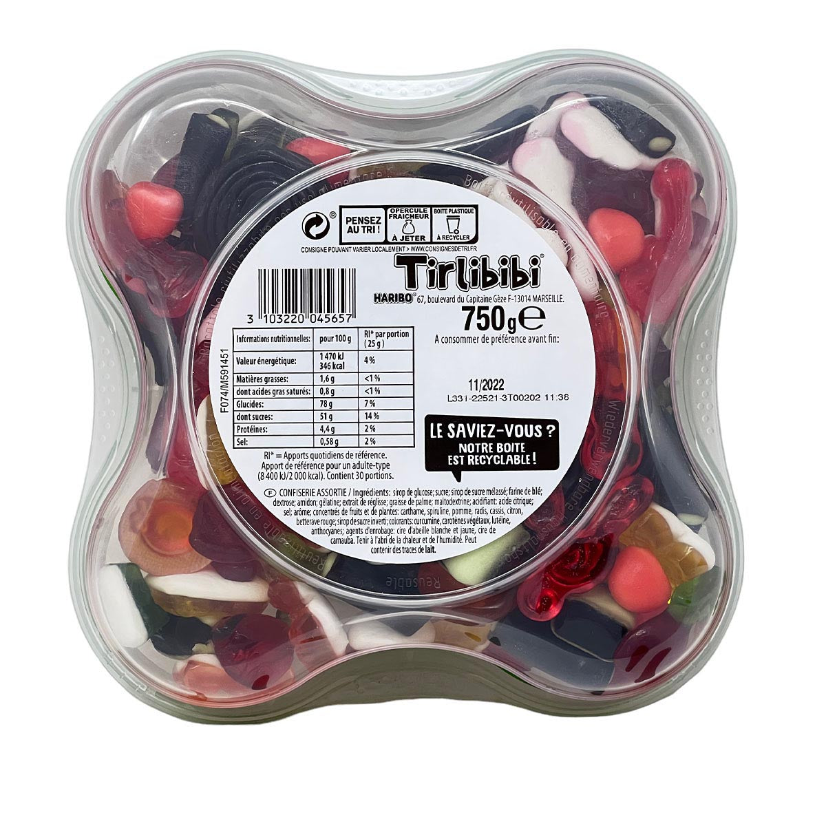Haribo Tirlibibi: Bunte Gummibärchen-Box aus Frankreich, 750g - Naschspaß pur!